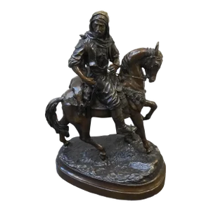 After Alfred Barye (19th C. ) and Emile Guillemin, Cavalier Arabe Revenant De La Chasse