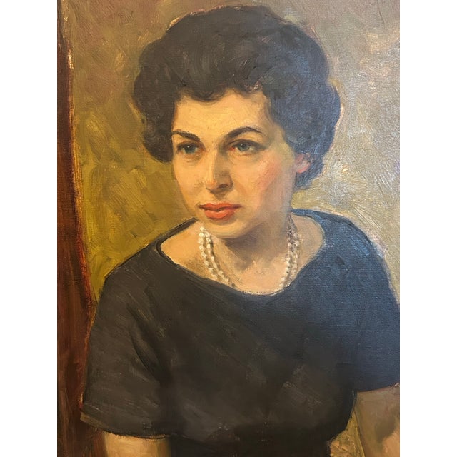 Vintage Portrait Painting of a Woman With Flowers by Harold C Walcott. For Sale - Image 4 of 5