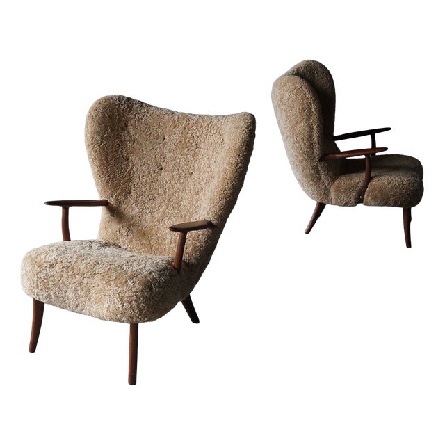 Prague Chairs in Real Sheepskin from Madsen & Schübel, Denmark, 1960s, Set of 2 For Sale