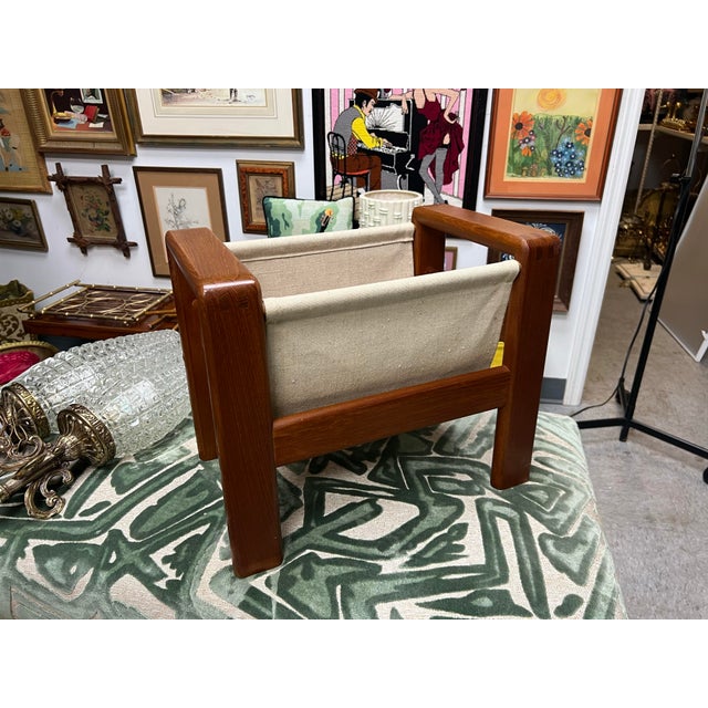 Brown 1960’s Danish Modern Teak and Linen Magazine Rack For Sale - Image 8 of 12