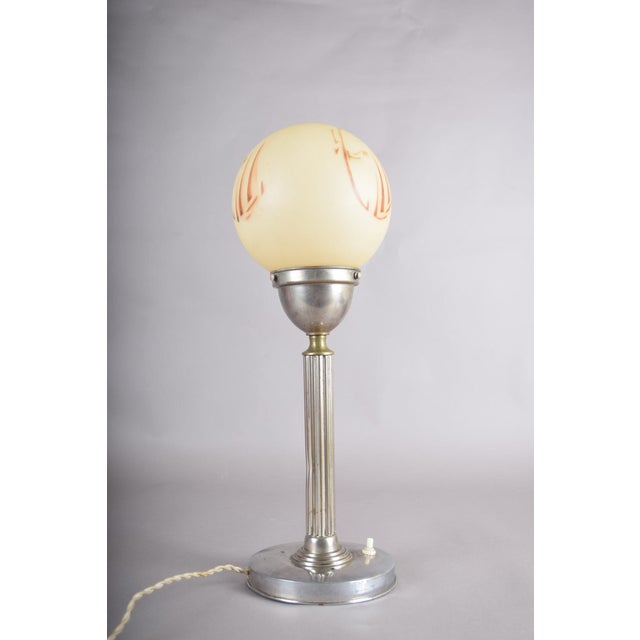 Vintage Art Deco Machine Age Table Lamp with Frosted Glass Globe, 1920s For Sale - Image 9 of 16