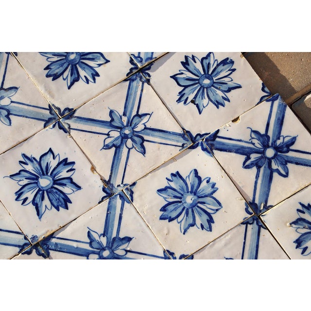Rare 19th Century Antique Tiles Floral Blue & White Set of Fifty Portuguese For Sale - Image 12 of 18