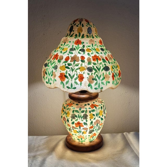 Brown Handcrafted Internally Lit Table Lamp with Beech Base and Painted Plastic, 1970s For Sale - Image 8 of 8