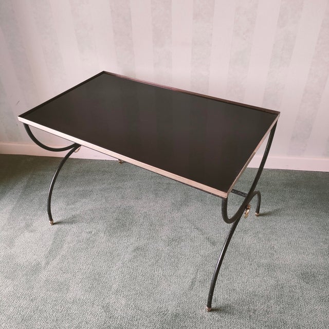 1960s Modernist Metal and Glass Coffee Table in the style of Jacques Adnet, 1960s For Sale - Image 5 of 6