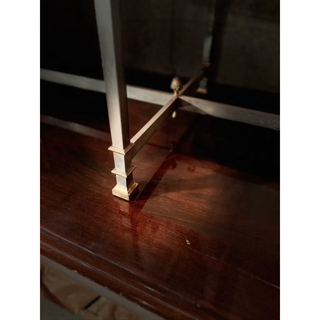 Maison Jansen Style Oval Iron and Brass Glass Top Coffee Table For Sale In New York - Image 6 of 8