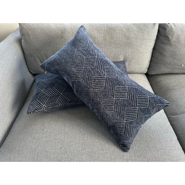 13” X 25” Navy Geometric Print Decorative Pillows - Pair Down Fill Insert