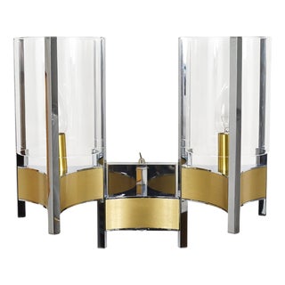 Large Wall Sconces in Chrome, Brass and Glass attributed to Gaetano Sciolari, 1970s, Set of 2 For Sale