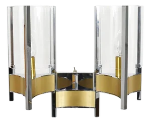 Large Wall Sconces in Chrome, Brass and Glass attributed to Gaetano Sciolari, 1970s, Set of 2