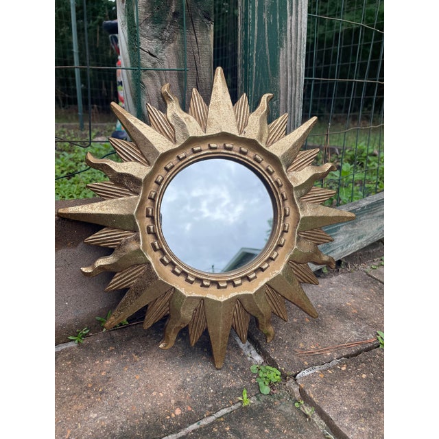 Vintage Mid Century Modern Gilded 12.5" Sunburst Wall Accent Mirror For Sale - Image 13 of 17