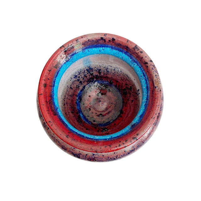 Trina Reyes 1984 Wheel Thrown Pottery Vase With Colorful Glaze For Sale - Image 4 of 5