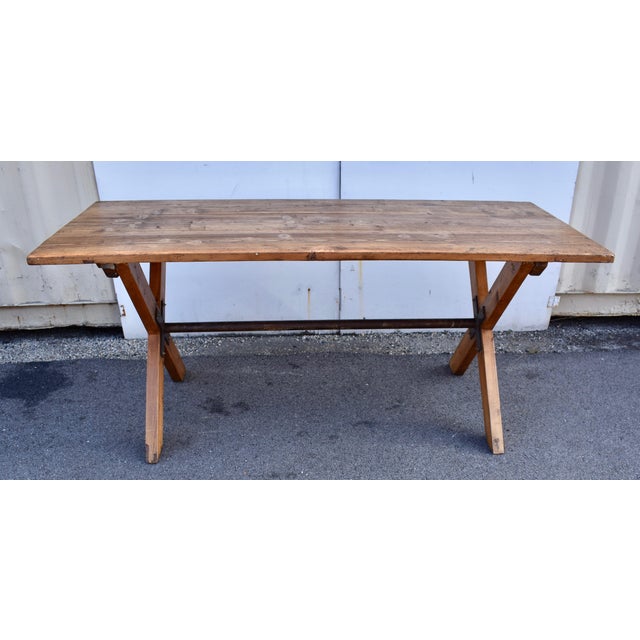 This outstanding late nineteenth century pine table top was in need of a base. Made from three boards nearly 1.5” thick...