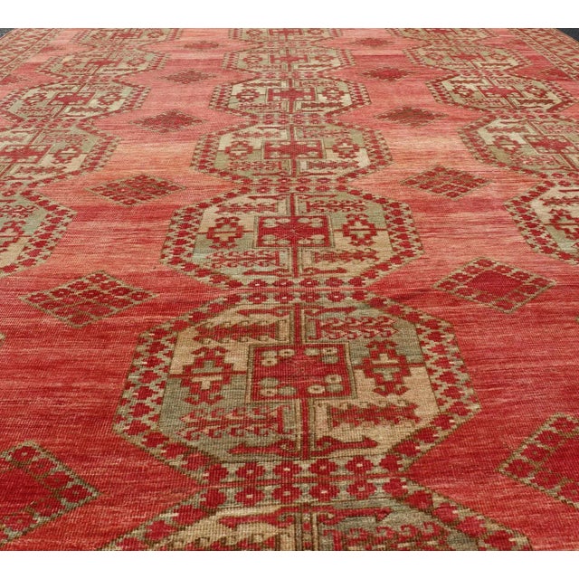 Tribal Early 20th Century Antique Turkomen Ersari Rug With Repeating Gul Design 8'3 X 11'4 For Sale - Image 3 of 13