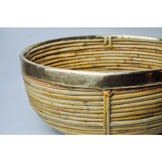 Rattan and Brass Book Holder Basket, Italy, 1970s For Sale - Image 6 of 9