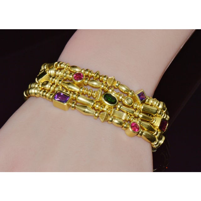 Pink Designer Seidengang Natural Tourmaline Amethst Garnet 18k Solid Gold Multi-Strand Beaded Bracelet For Sale - Image 8 of 14