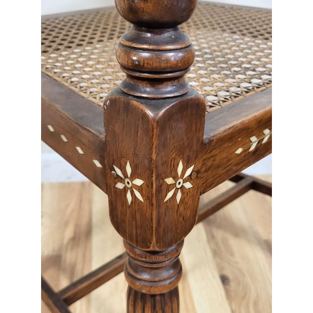 Antique English Anglo - Indian Carved & Inlaid Caned Seat Desk Armchair For Sale - Image 17 of 18