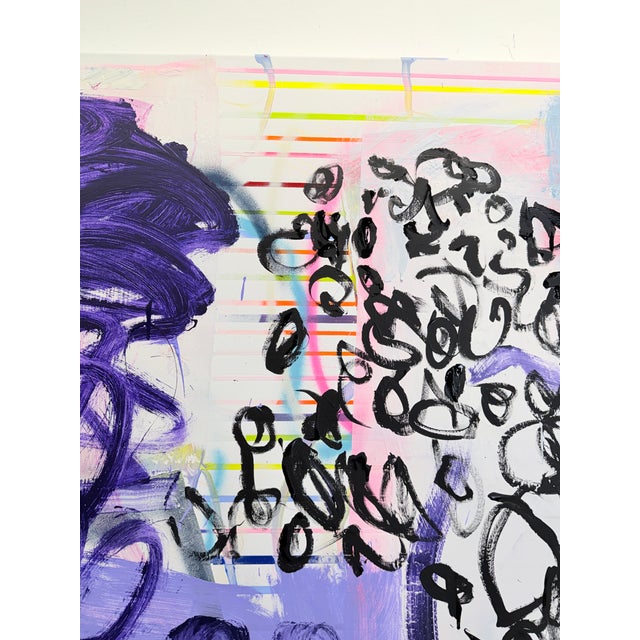 Amethyst Contemporary Abstract Acrylic, Spray Paint, Ink on Canvas "No Down" by Manuela Karin Knaut For Sale - Image 8 of 8