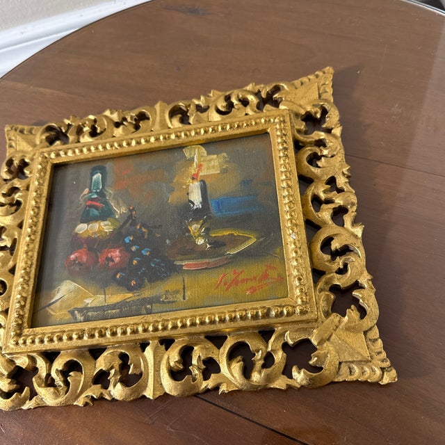 Yellow Vintage Italian Still Life Oil Painting Gold Ornate Frame Signed Original For Sale - Image 8 of 10
