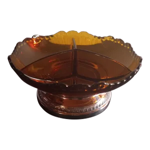 Farber Bros 1930 Krome Kraft Amber Divided Pedestal Bowl