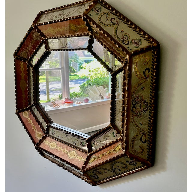 Spanish Colonial Mirror Reverse Hand Painted Glass Frame by Edmundo Contreras For Sale - Image 4 of 8