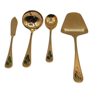 VTG Hollyberry 4 Piece Serving Set Gold Tone JCPenney No. 1006 For Sale