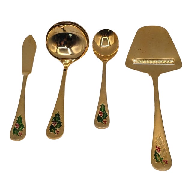 VTG Hollyberry 4 Piece Serving Set Gold Tone JCPenney No. 1006 For Sale