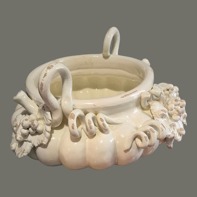 Ivory Tuscan Italian Ceramiche i.m.a Grape Vine Center Piece Bowl Cache Pot Planter For Sale - Image 8 of 17