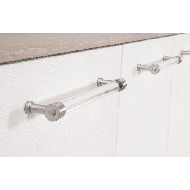 Transitional Lorin Faux Shagreen Media Sideboard, Pearl Shagreen For Sale - Image 3 of 12