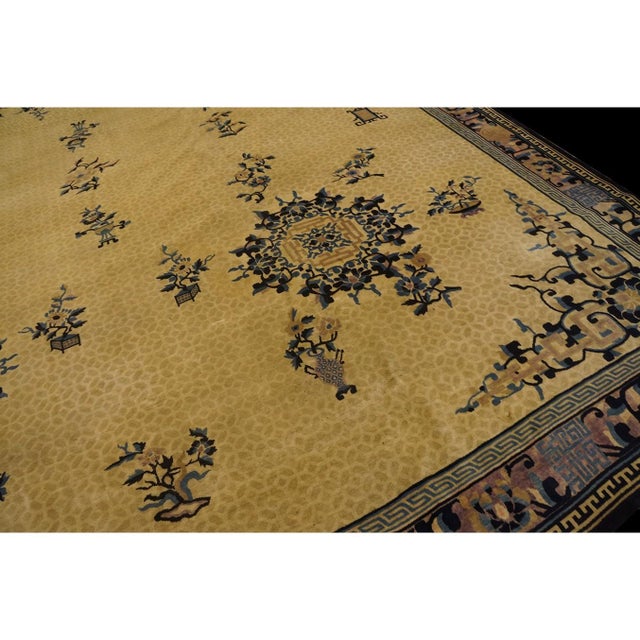 1920s Beige Geometric Antique Chinese Peking Hand Knotted Rug 11'6" X 14'9" For Sale In New York - Image 6 of 9