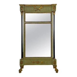 Late 19th Century Neoclassical Green Painted Continental Eglomise Mirror For Sale