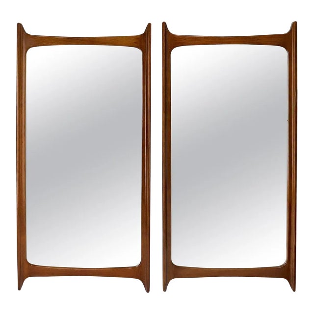 Pair of Large Mid-Century Modern Walnut Mirrors For Sale