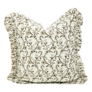 Block Print Ruffle Pillow Artisan Decorative Throw Cushion for Sofa and Bed 14x20 Inch- Varansi For Sale
