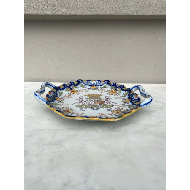 French Faience Handled Platter Desvres, Circa 1900 For Sale - Image 4 of 6