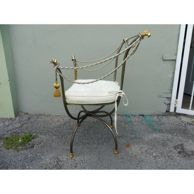 Neoclassical 1970s Neoclassical Brass and Steel Savonarola Chair For Sale - Image 3 of 4