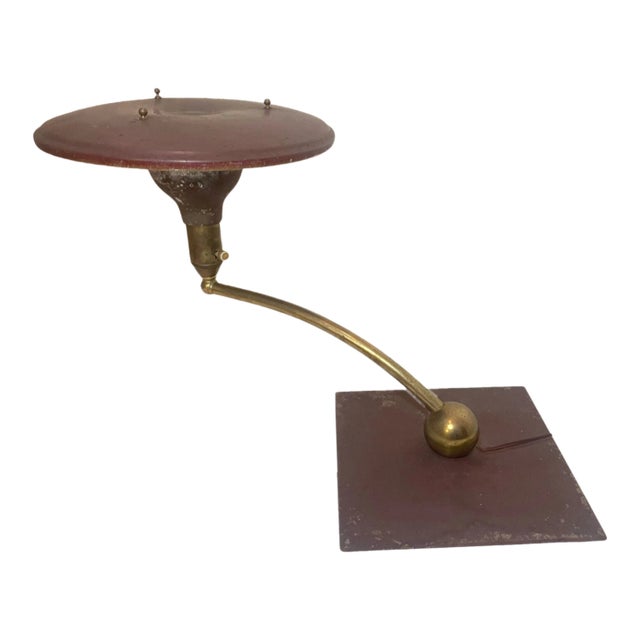 Vintage Mid Century Modern Wheeler Brass Tole Flying Saucer Table Lamp Modernist For Sale