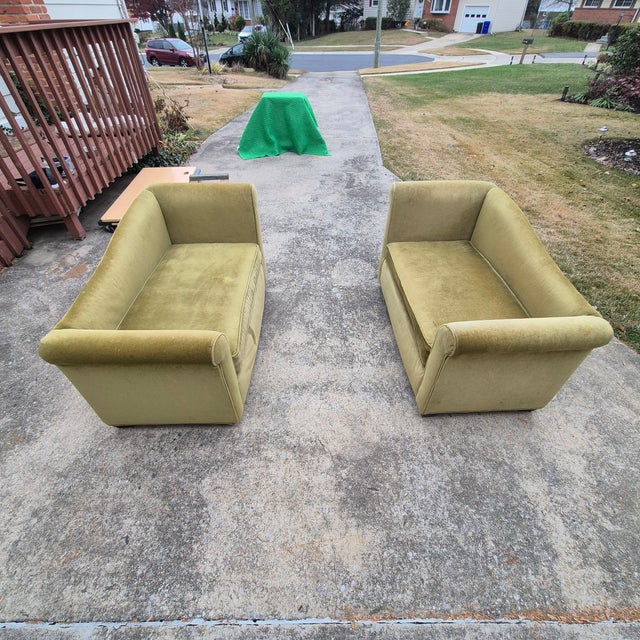 Wood Late 20th Century Flexsteel Olive Velvet Left & Right Chaises Settees Love Seats - A Pair For Sale - Image 7 of 12