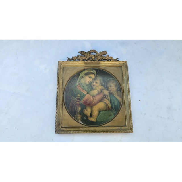 Art Nouveau Chromolithograph in Brass Frame Madonna of the Chair For Sale - Image 6 of 6