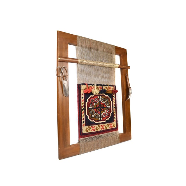 Boho Chic Antique Decorative Turkish Handmade Weaving Loom With Rug Wall Hanging Decor For Sale - Image 3 of 13