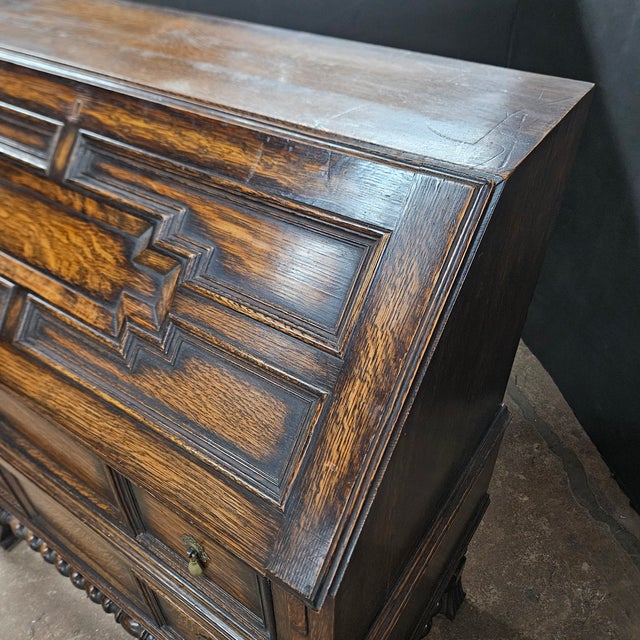 English Late 19th Century English Oak Jacobean Style Bureau on Barley Twist Stretcher Base For Sale - Image 3 of 18
