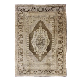 Vintage Turkish Oushak Rug in Brown/Green, Taupe and Neutral Colors For Sale