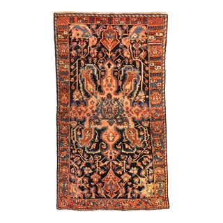 1920s Persian Rose Rust Ivory Navy Blue Hamedan Area Rug For Sale