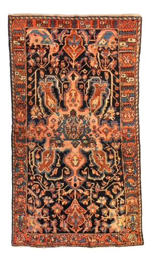 1920s Persian Rose Rust Ivory Navy Blue Hamedan Area Rug