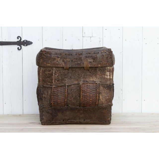 Tribal Rare Antique Hide Trunk From Bhutan For Sale - Image 3 of 10