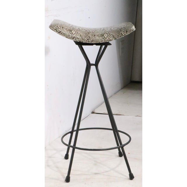 Set of Three Mid 20th Century Swivel Bar Stools in New Faux Python Vinyl Upholstery For Sale - Image 11 of 18