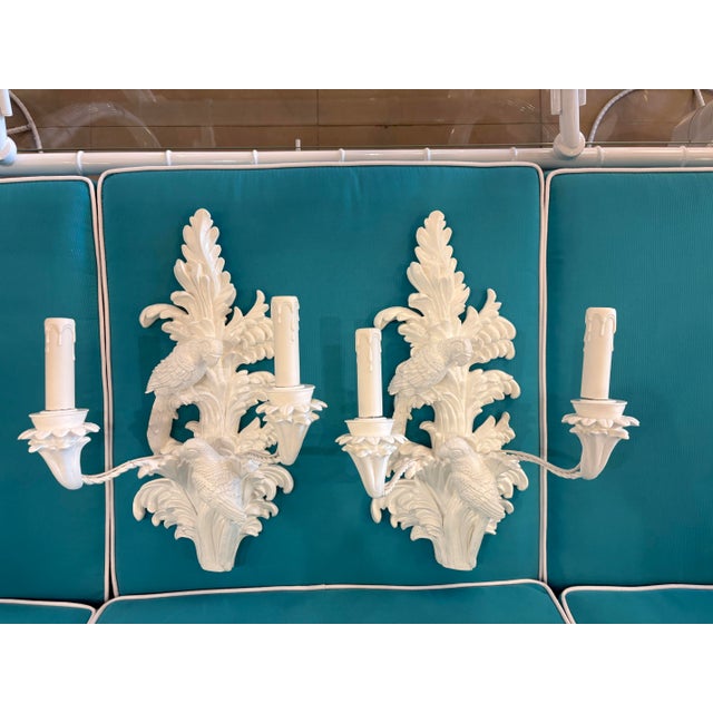 Vintage Palm Beach Pair of Parrot Bird Wall Light Sconces Newly Wired For Sale - Image 4 of 12