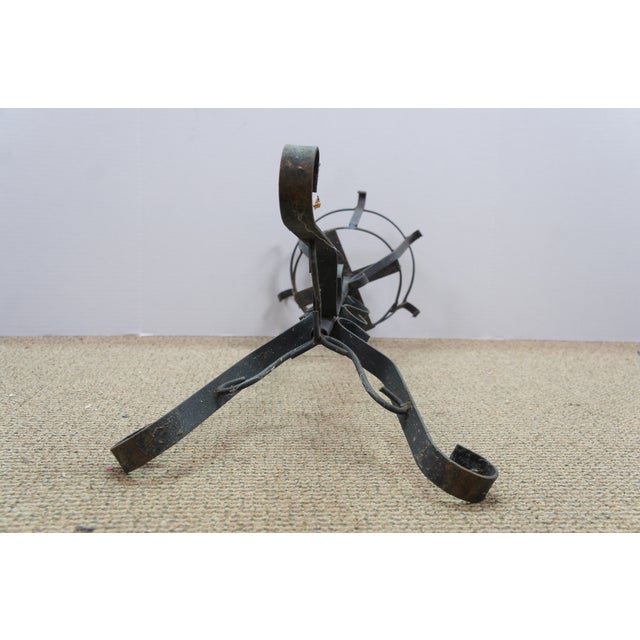Vintage Brutalist Gothic Wrought Iron Plant Stand Scroll Tripod Pot Holder 24" For Sale - Image 11 of 13