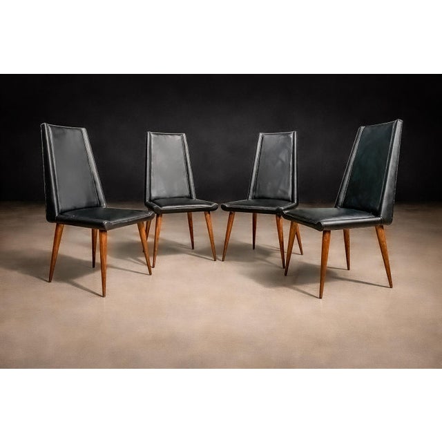 Set of 4 Chairs in Caviuna Wood & Black Leather, Giuseppe Scapinelli, 1950s For Sale - Image 9 of 14