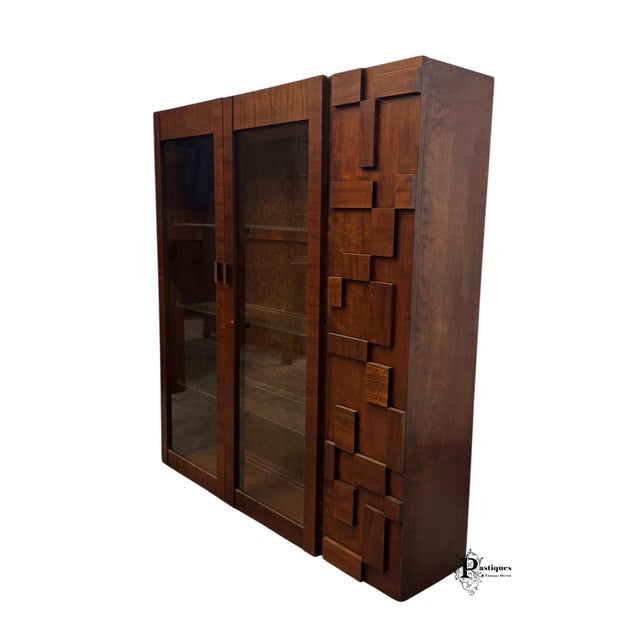 Vintage Brutalist Style Bookcase / Storage Cabinet from the Staccato Collection by Lane featuring High Quality Mahogany...