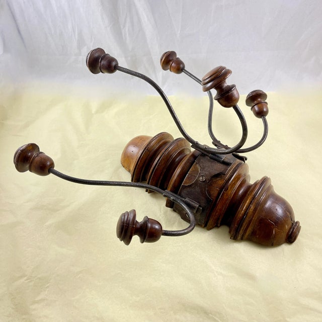 French Beaux-Arts Wood & Iron 3-Arm Hanging Coat Rack For Sale - Image 4 of 12
