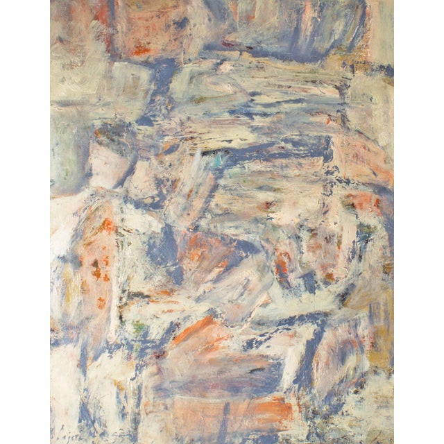 A 1955 oil on board abstract painting by American artist Charles Cajori (1921-2013). This abstract painting features...
