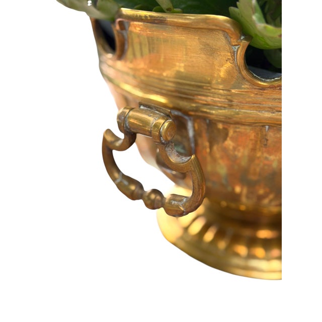 Indian Large Solid Brass 12" Planter or Cachepot With Ring Handles Made by Mottahedeh For Sale - Image 3 of 7